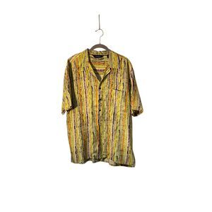 Genelli men’s vintage retro abstract stripe 100% silk art to wear shirt L